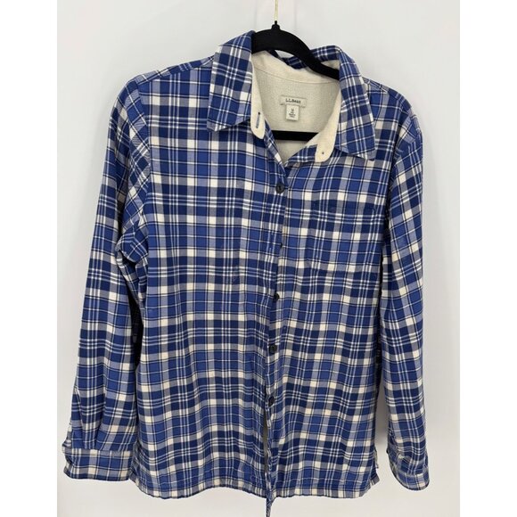 L.L. Bean Blue Plaid Button-Up Flannel Fleece Lined Jacket - Picture 1 of 10